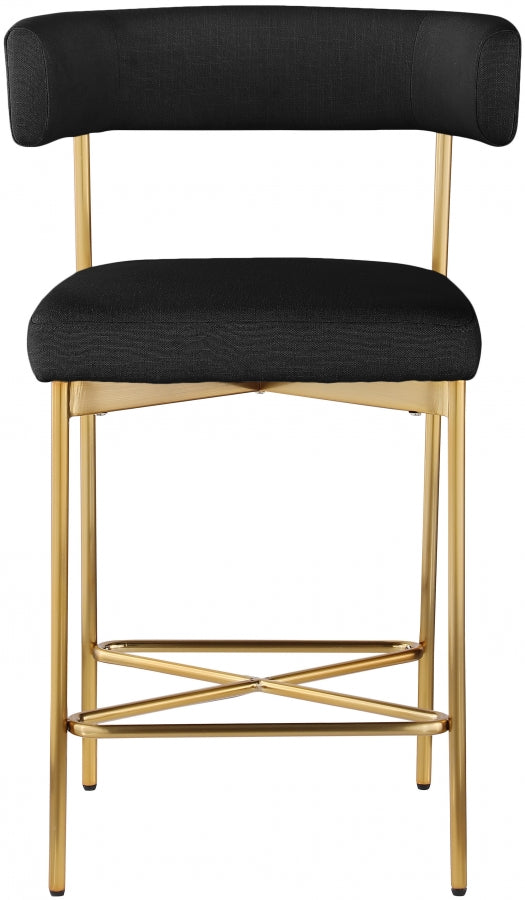 Rivage Linen Textured Fabric Upholstered Bar / Counter Stools — 927-C - Black - 927Black-C alternate view 3