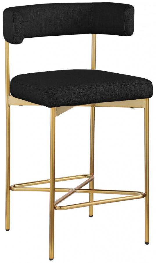 Rivage Linen Textured Fabric Upholstered Bar / Counter Stools — 927-C - Black - 927Black-C