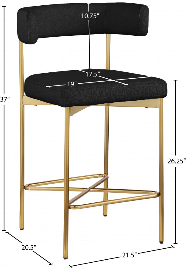 Rivage Linen Textured Fabric Upholstered Bar / Counter Stools — 927-C - Black - 927Black-C Dim