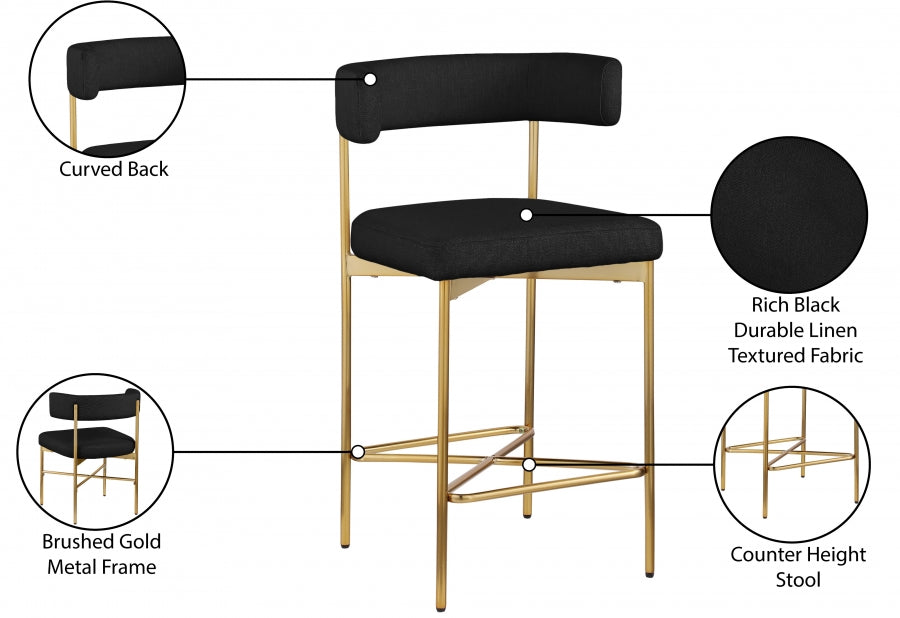 Rivage Linen Textured Fabric Upholstered Bar / Counter Stools — 927-C - Black - 927Black-C Infographic