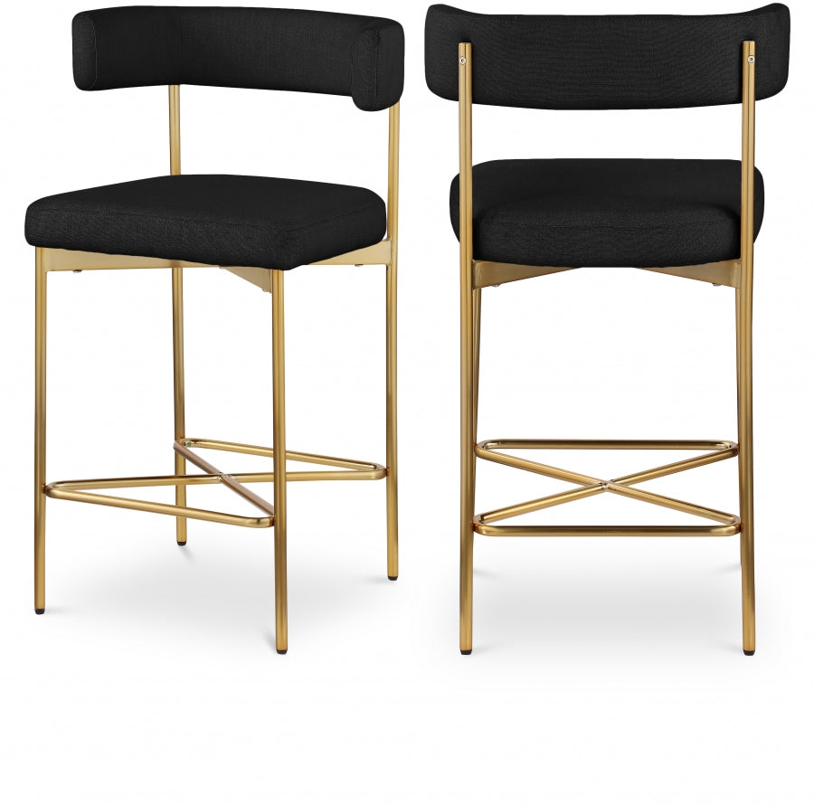 Rivage Linen Textured Fabric Upholstered Bar / Counter Stools — 927-C - Black - 927Black-C Double Chair