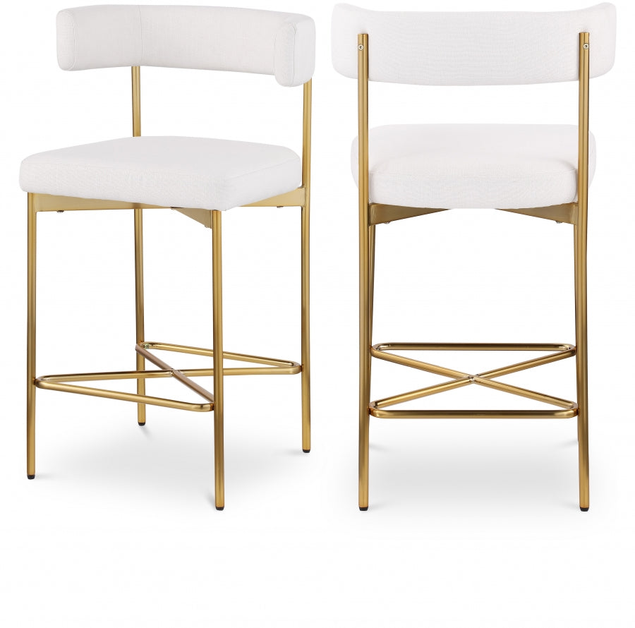 Rivage Linen Textured Fabric Upholstered Bar / Counter Stools — 927-C - Cream - 927Cream-C Double Chair