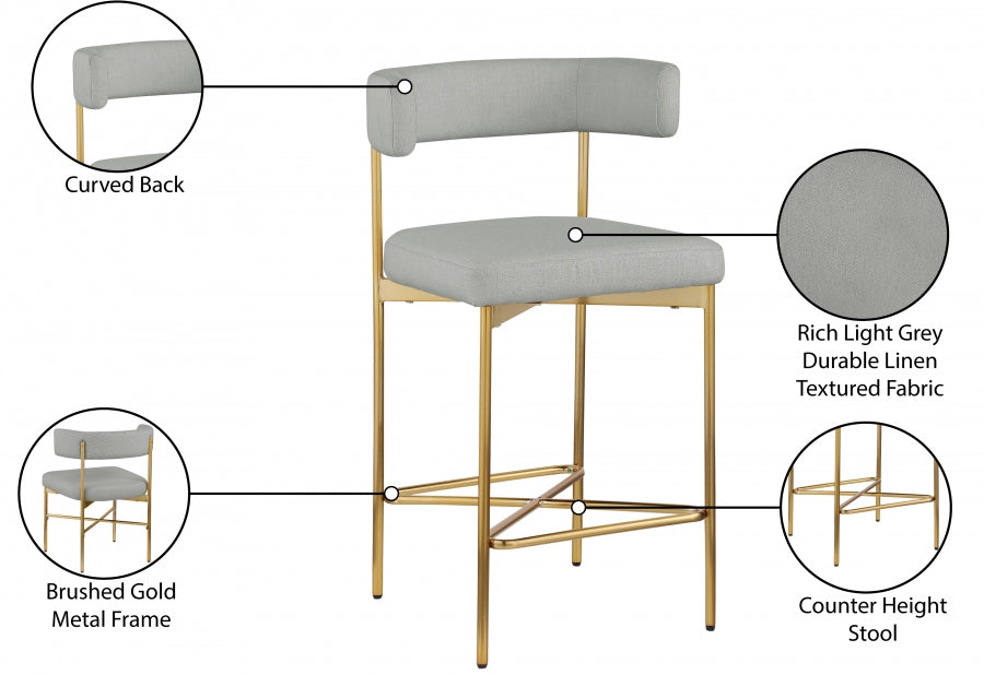 Rivage Linen Textured Fabric Upholstered Bar / Counter Stools — 927-C - Grey - 927Grey-C Infographic