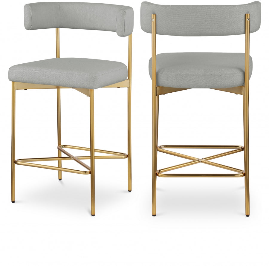 Rivage Linen Textured Fabric Upholstered Bar / Counter Stools — 927-C - Grey - 927Grey-C Double Chair
