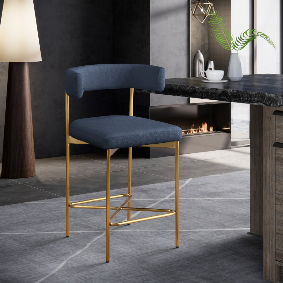 Rivage Linen Textured Fabric Upholstered Bar / Counter Stools — 927-C - Blue - 927Navy-C alternate view 1
