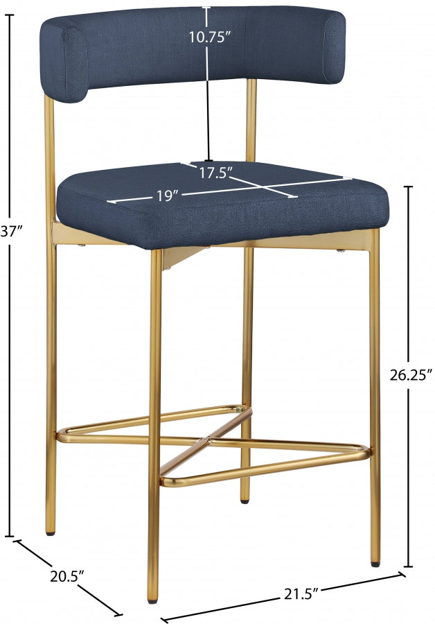 Rivage Linen Textured Fabric Upholstered Bar / Counter Stools — 927-C - Blue - 927Navy-C Dim