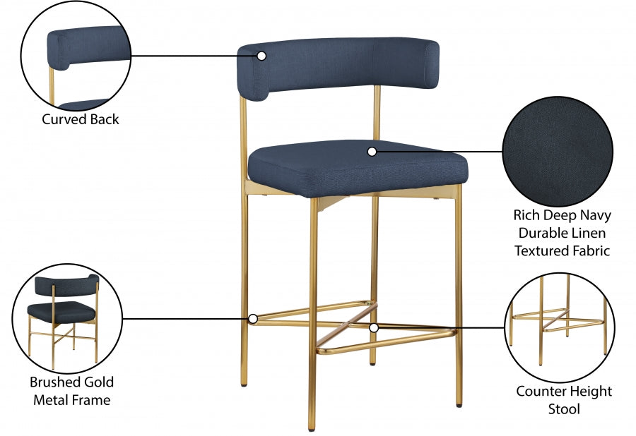 Rivage Linen Textured Fabric Upholstered Bar / Counter Stools — 927-C - Blue - 927Navy-C Infographic