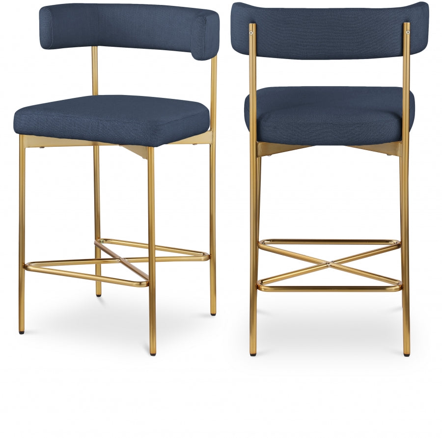 Rivage Linen Textured Fabric Upholstered Bar / Counter Stools — 927-C - Blue - 927Navy-C Double Chair