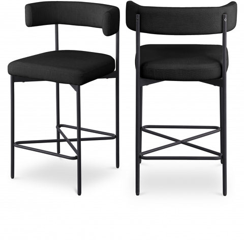 Rivage Linen Textured Fabric Upholstered Bar / Counter Stools — 929-C (Set of 2)