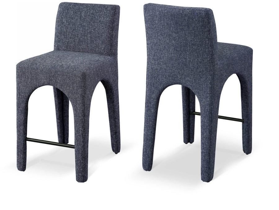 Gramercy Linen Textured Fabric Upholstered Bar / Counter Stools — 754-C - Blue - 754Blue-C Double Chair