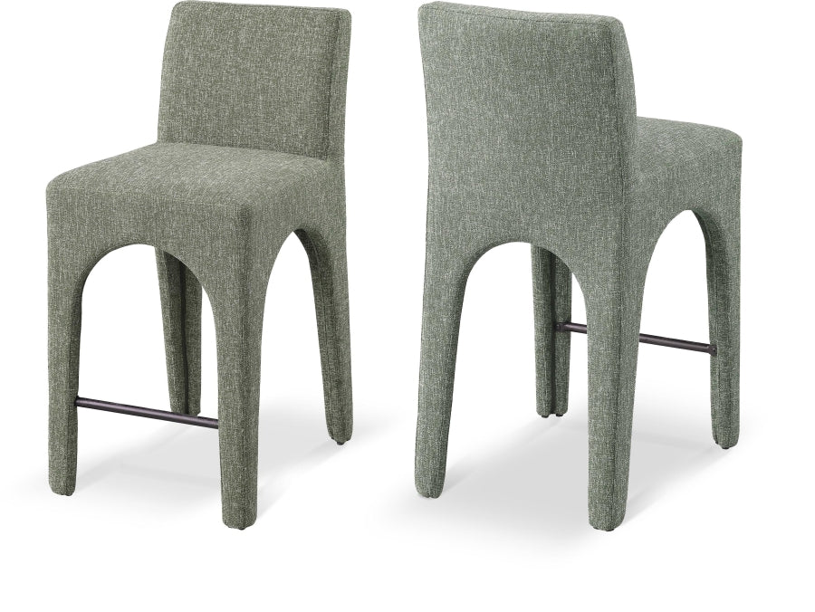 Gramercy Linen Textured Fabric Upholstered Bar / Counter Stools — 754-C - Green - 754Green-C Double Chair
