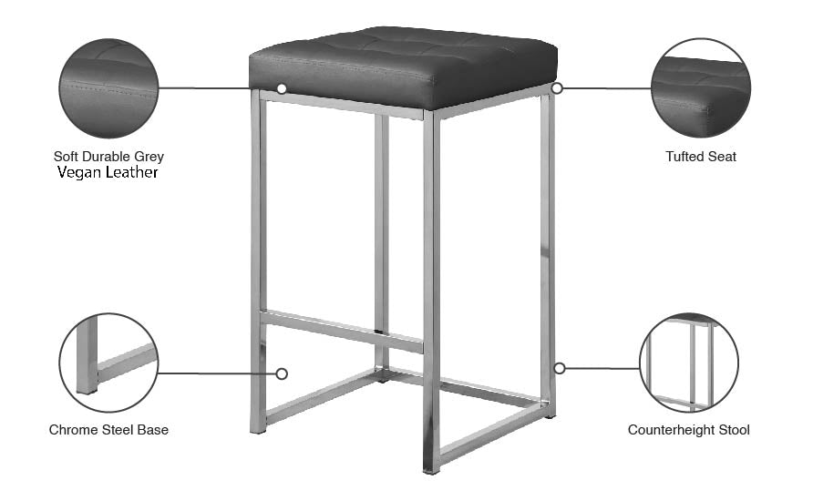 Nicola Vegan Leather Upholstered Counter Stool — 905-C - Grey - 905Grey-C Infographic