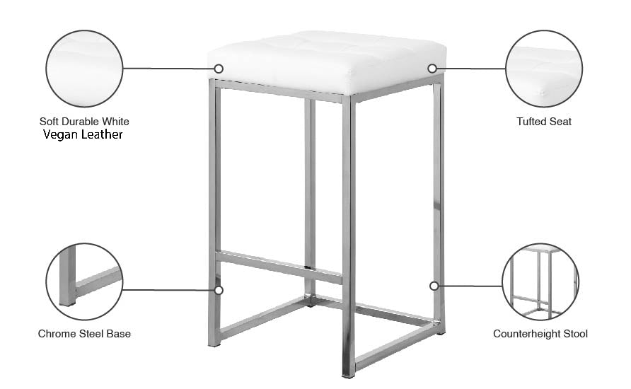 Nicola Vegan Leather Upholstered Counter Stool — 905-C - White - 905White-C Infographic