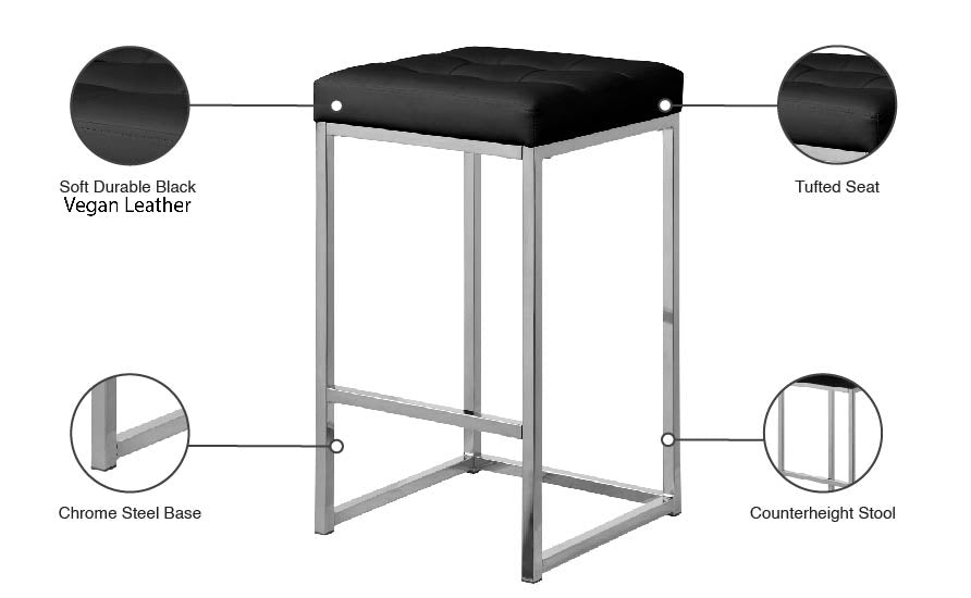 Nicola Vegan Leather Upholstered Counter Stool — 905-C - Black - 905Black-C Infographic