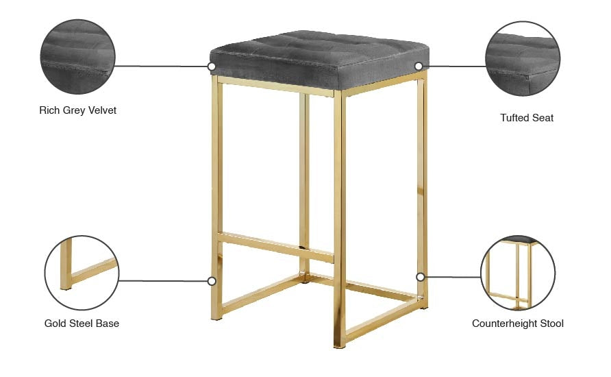 Nicola Velvet Upholstered Counter Stool — 906-C - Grey - 906Grey-C Infographic