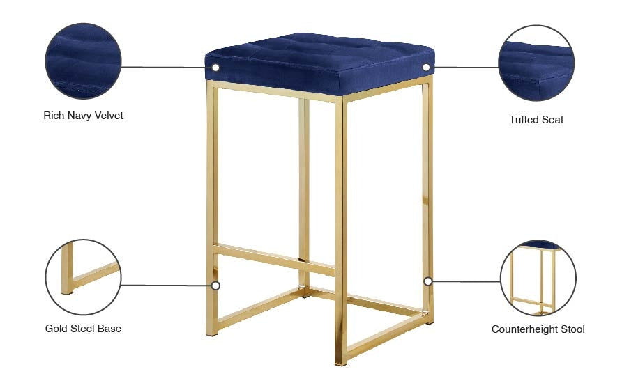 Nicola Velvet Upholstered Counter Stool — 906-C - Blue - 906Navy-C Infographic