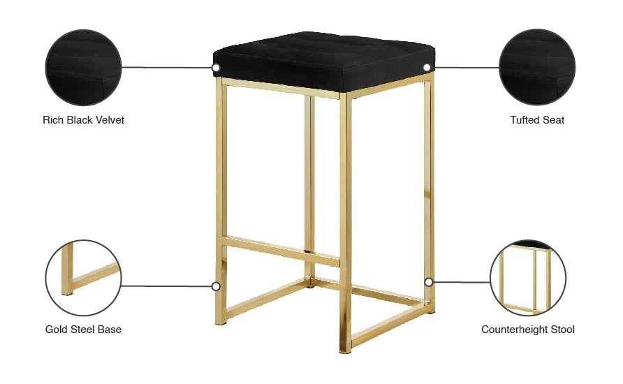 Nicola Velvet Upholstered Counter Stool — 906-C - Black - 906Black-C Infographic