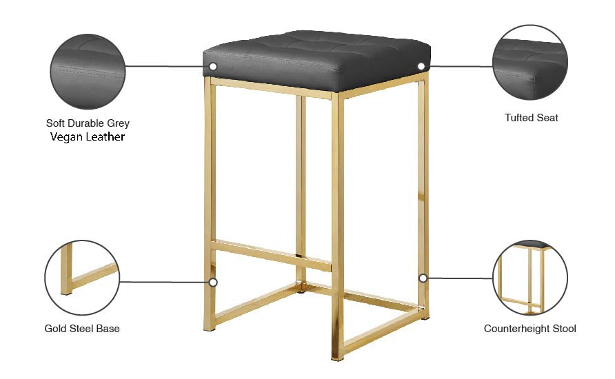 Nicola Vegan Leather Upholstered Counter Stool — 907-C - Grey - 907Grey-C Infographic