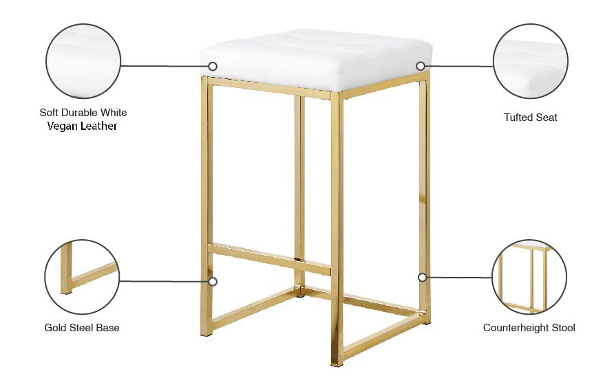 Nicola Vegan Leather Upholstered Counter Stool — 907-C - White - 907White-C Infographic