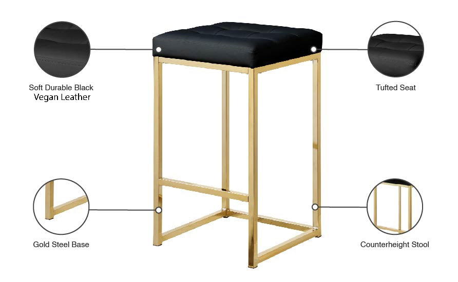 Nicola Vegan Leather Upholstered Counter Stool — 907-C - Black - 907Black-C Infographic