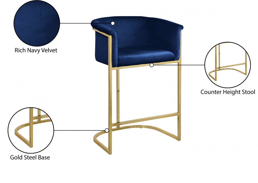 Donatella Velvet Upholstered Counter Stool — 700-C - Blue - 700Navy-C Infographic