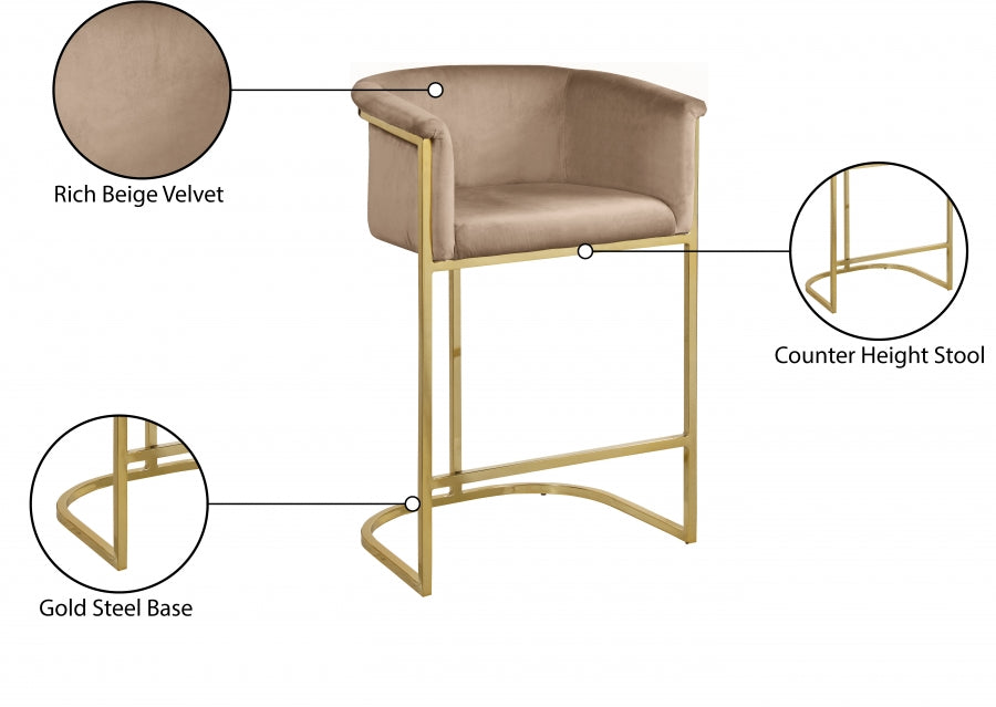 Donatella Velvet Upholstered Counter Stool — 700-C - Beige - 700Beige-C Infographic