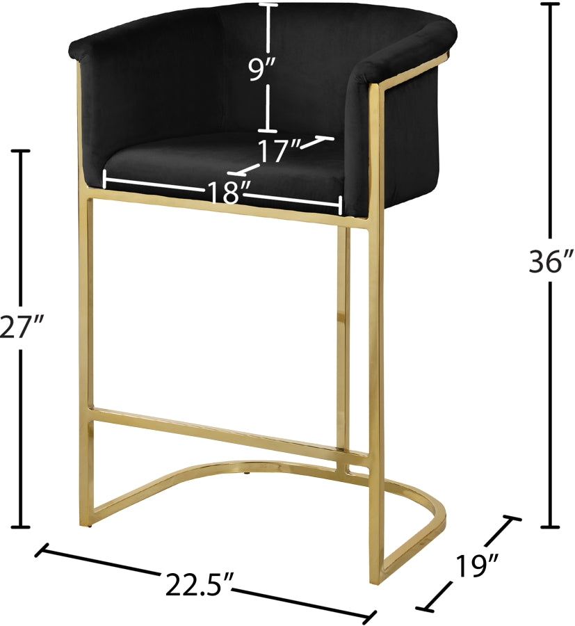 Donatella Velvet Upholstered Counter Stool — 700-C - Black - 700Black-C Dim
