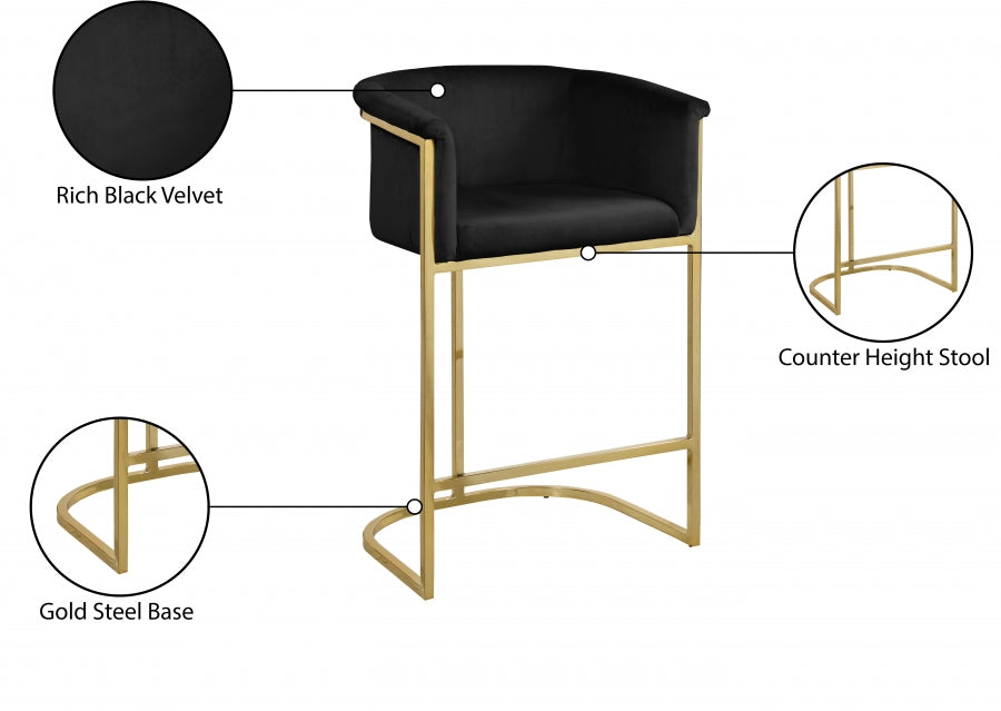 Donatella Velvet Upholstered Counter Stool — 700-C - Black - 700Black-C Infographic