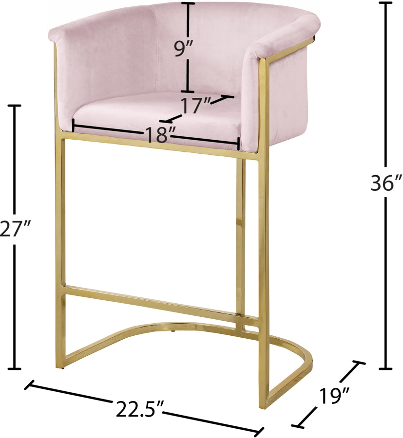 Donatella Velvet Upholstered Counter Stool — 700-C - Pink - 700Pink-C Dim
