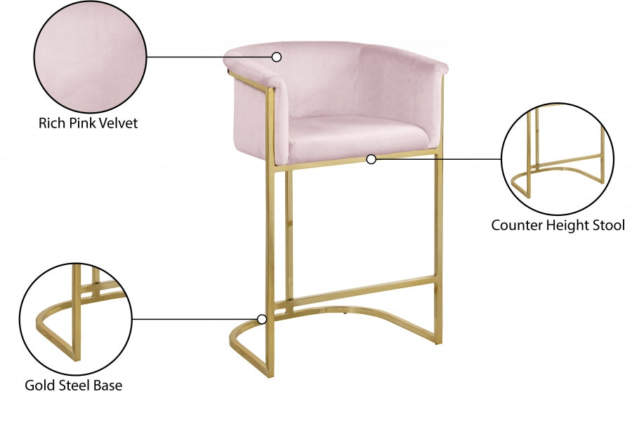 Donatella Velvet Upholstered Counter Stool — 700-C - Pink - 700Pink-C Infographic