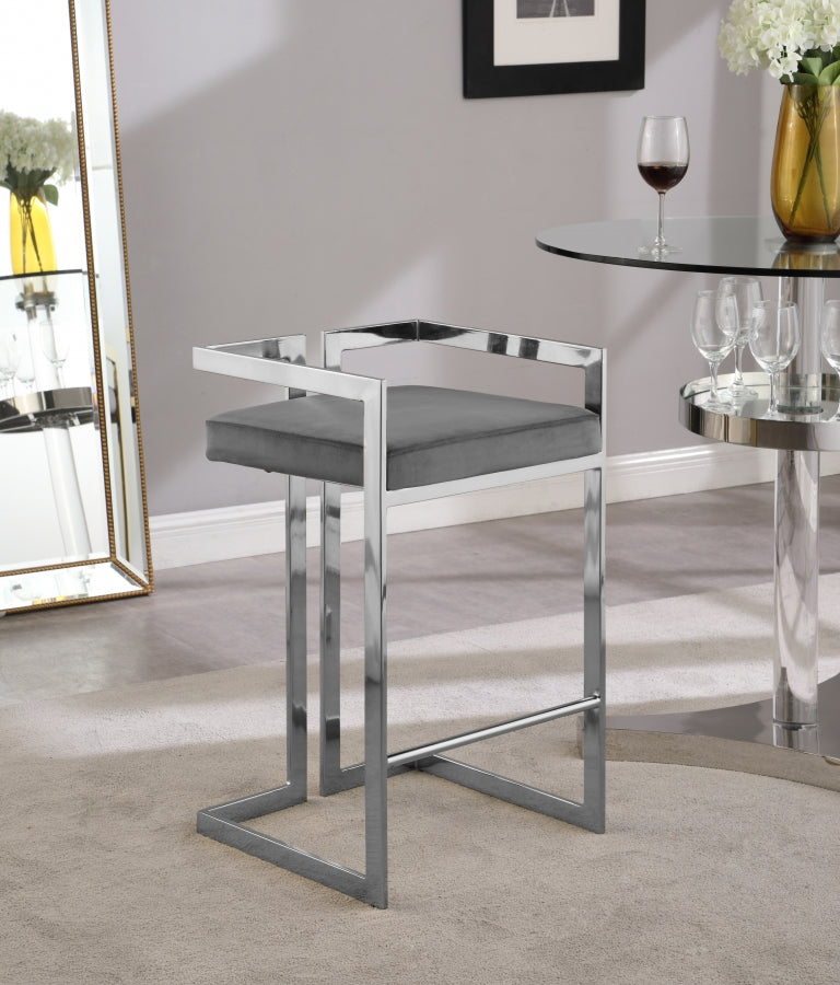 Ezra Velvet Upholstered Counter Stool — 909-C - Grey - 909Grey-C alternate view 1