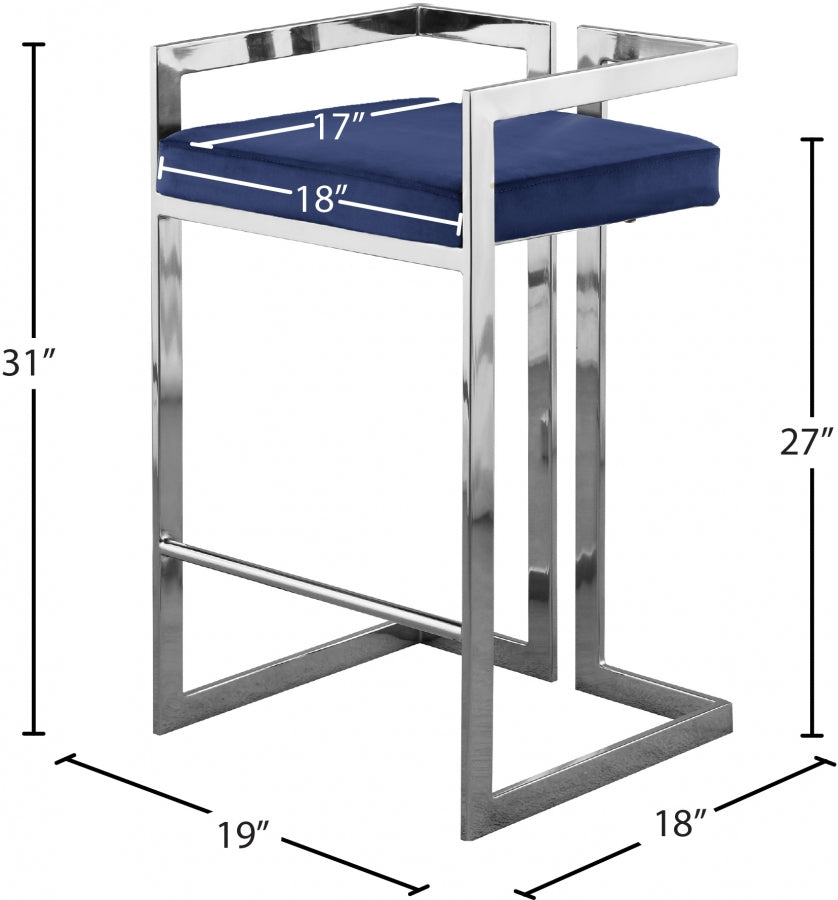 Ezra Velvet Upholstered Counter Stool — 909-C - Blue - 909Navy-C Dim