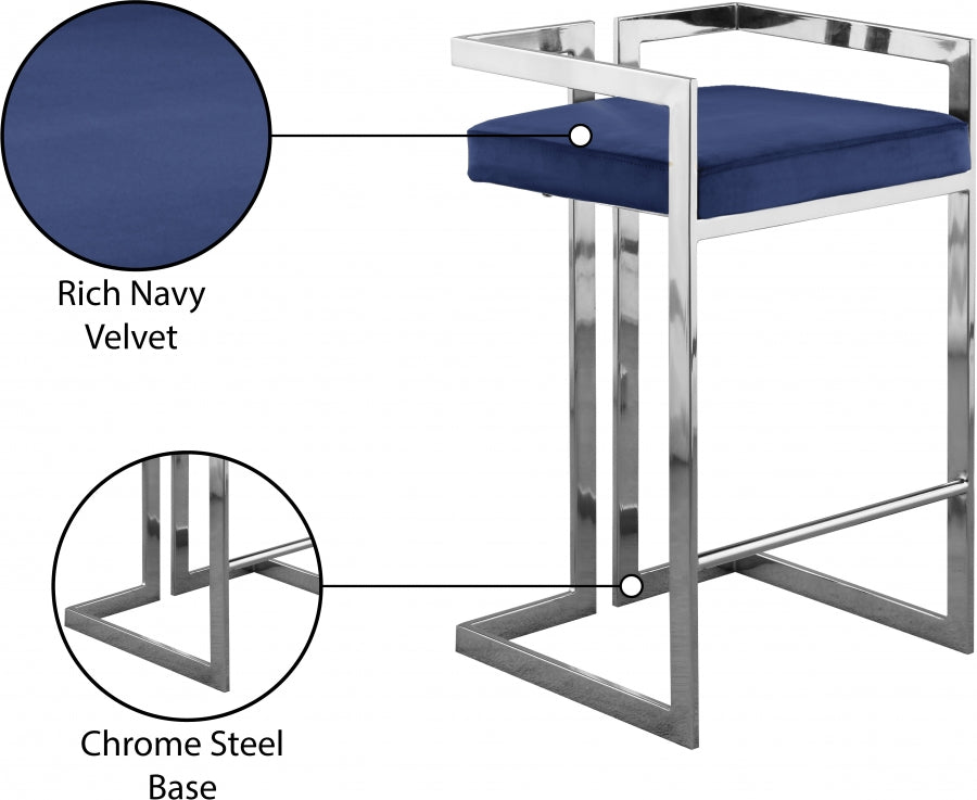 Ezra Velvet Upholstered Counter Stool — 909-C - Blue - 909Navy-C Infographic