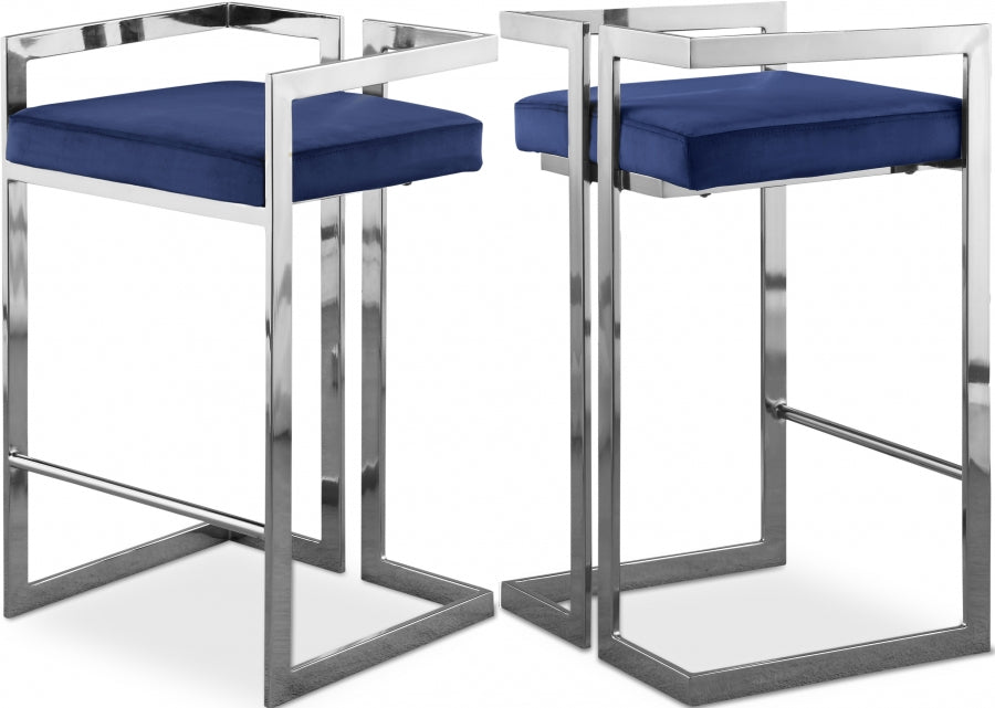 Ezra Velvet Upholstered Counter Stool — 909-C - Blue - 909Navy-C Double Chair