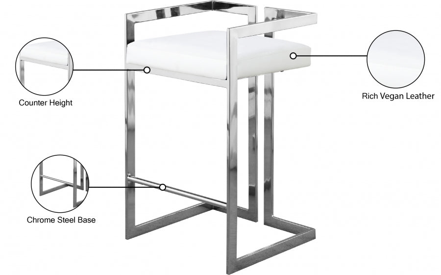 Ezra Vegan Leather Upholstered Counter Stool — 910-C - White - 910White-C Infographic
