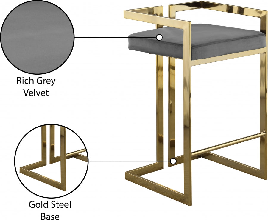 Ezra Velvet Upholstered Counter Stool — 912-C - Grey - 912Grey-C Infographic