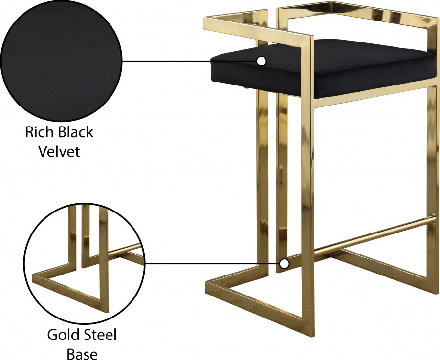 Ezra Velvet Upholstered Counter Stool — 912-C - Black - 912Black-C Infographic