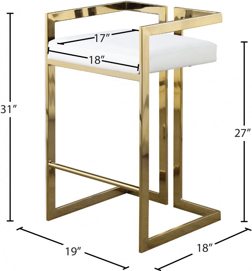 Ezra Vegan Leather Upholstered Counter Stool — 913-C - White - 913White-C Dim