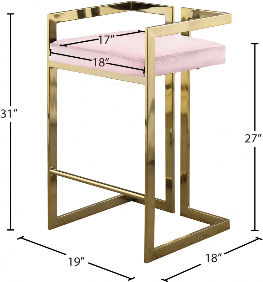 Ezra Velvet Upholstered Counter Stool — 912-C - Pink - 912Pink-C Dim