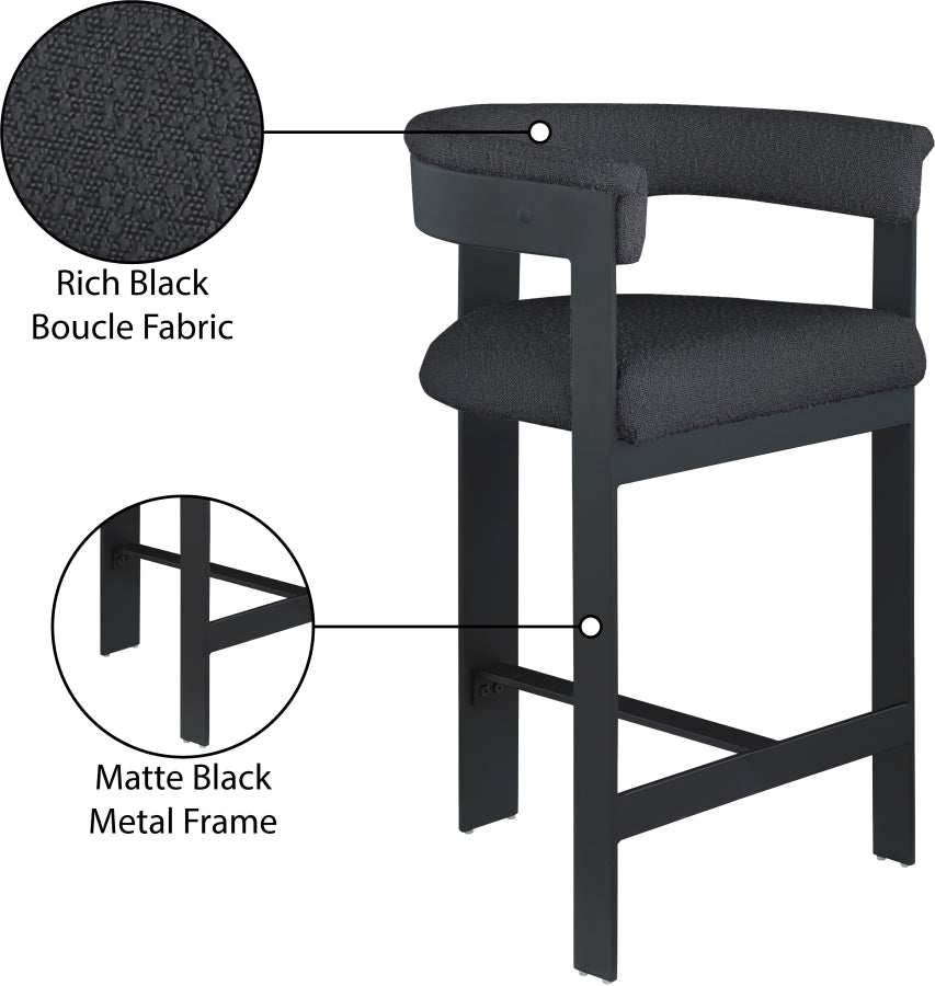 Romeo Boucle Fabric Upholstered Bar / Counter Stool — 415-C - Black - 415Black-C Infographic