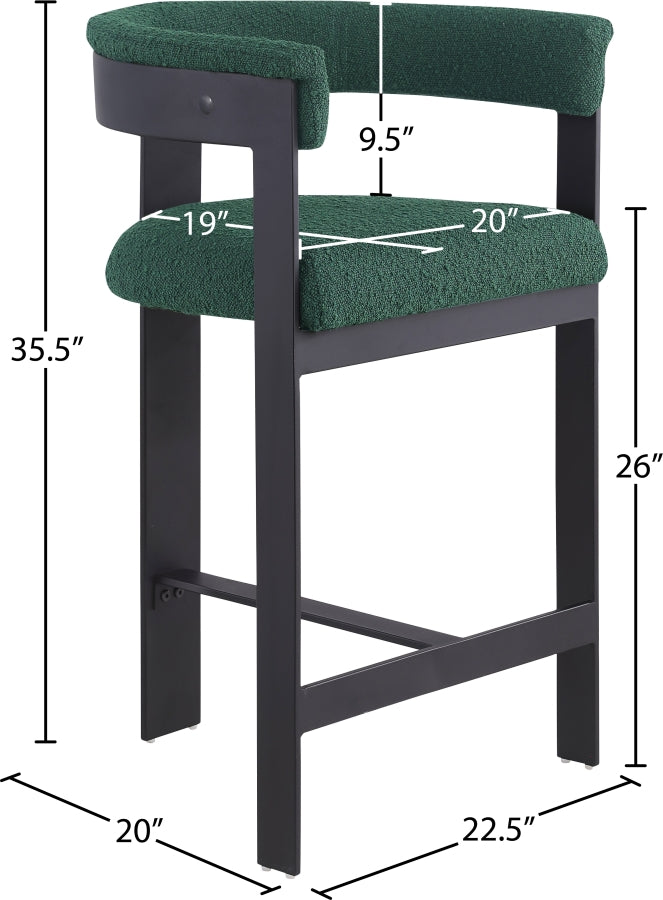 Romeo Boucle Fabric Upholstered Bar / Counter Stool — 415-C - Green - 415Green-C Dim