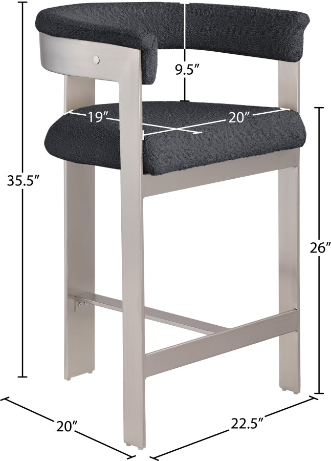 Romeo Boucle Fabric Upholstered Bar / Counter Stools — 739-C - Black - 739Black-C Dim