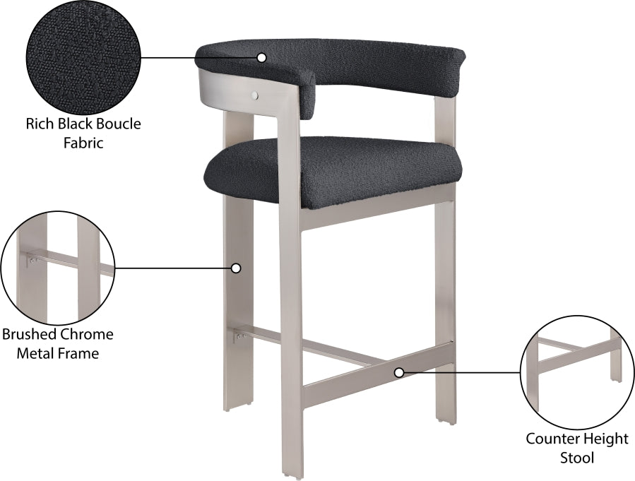 Romeo Boucle Fabric Upholstered Bar / Counter Stools — 739-C - Black - 739Black-C Infographic