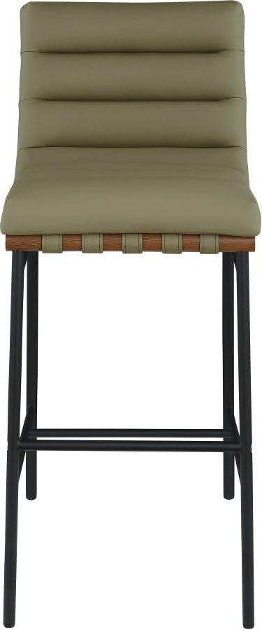 Burke Vegan Leather Upholstered Bar Stools — 800-C - Green - 800Olive-C alternate view 2