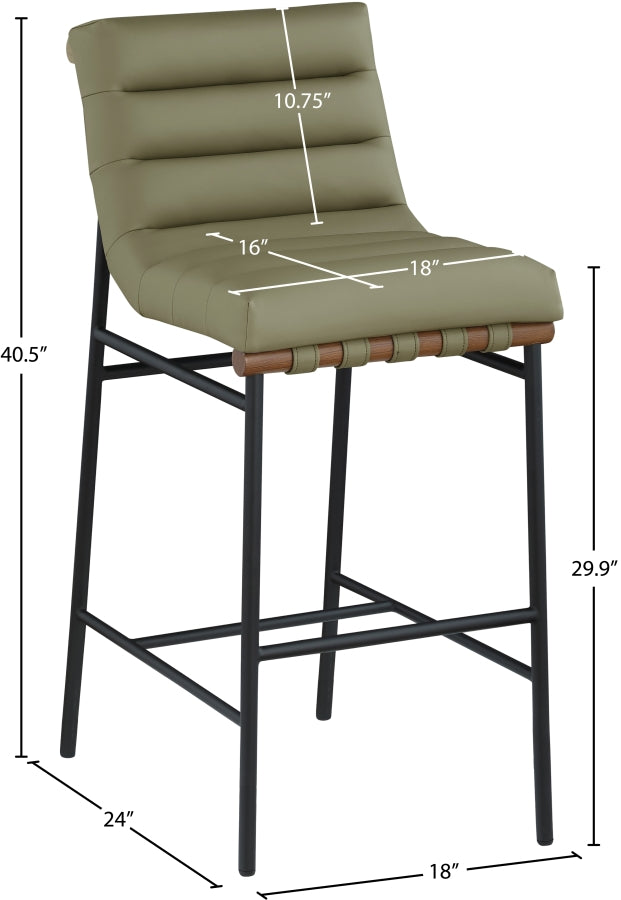 Burke Vegan Leather Upholstered Bar Stools — 800-C - Green - 800Olive-C Dim
