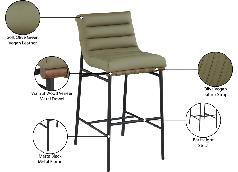Burke Vegan Leather Upholstered Bar Stools — 800-C - Green - 800Olive-C Infographic