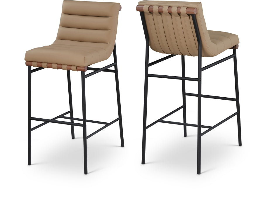 Burke Vegan Leather Upholstered Bar Stools — 800-C - Tan - 800Tan-C Double Chair