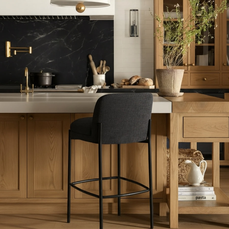 Burton Chenille Fabric Upholstered Bar / Counter Stool — 429-C - Black - 429Black-C alternate view 1
