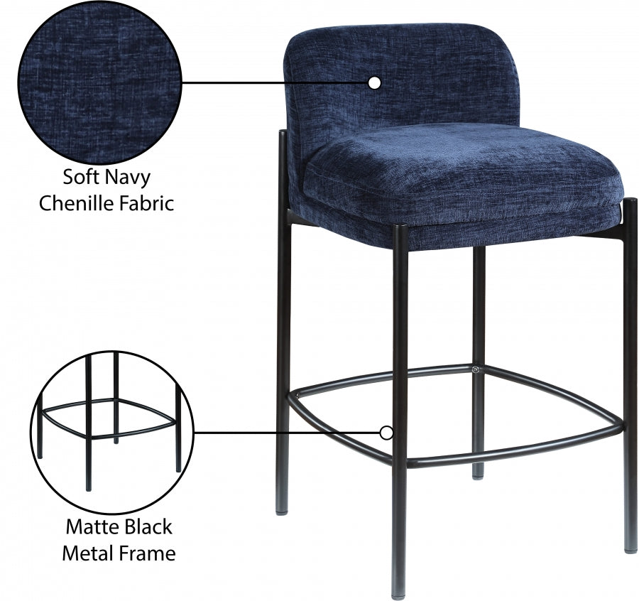 Burton Chenille Fabric Upholstered Bar / Counter Stool — 429-C - Blue - 429Navy-C Infographic