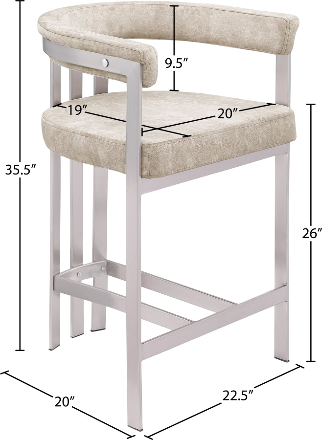 Marcello Velvet Upholstered Counter Stool — 939-C - Beige - 939Beige-C Dim